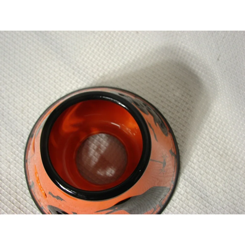 Orange Black Ceramic Jar Candle Shade Topper Halloween Spooky Pumpkin Bats Owl